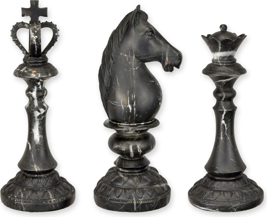Set aus 3 Schachfiguren Kunstharz Schach in Marmoroptik Replikat Retro Design Dekoration