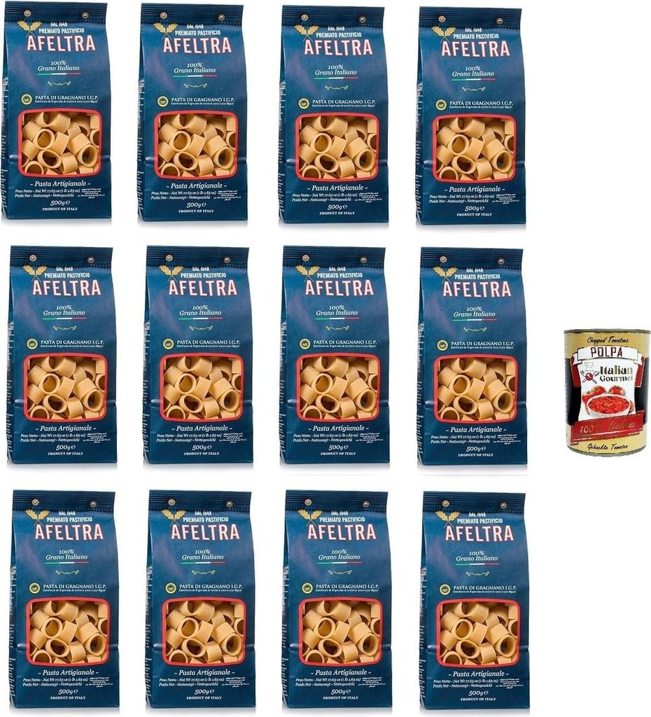 Afeltra Calamari 100% Grano Italiano 500g,Gragnano IGP - Nudeln aus Hartweizengrieß von höchster Qualität 12x 500g + Italian Gourmet Polpa di Po...