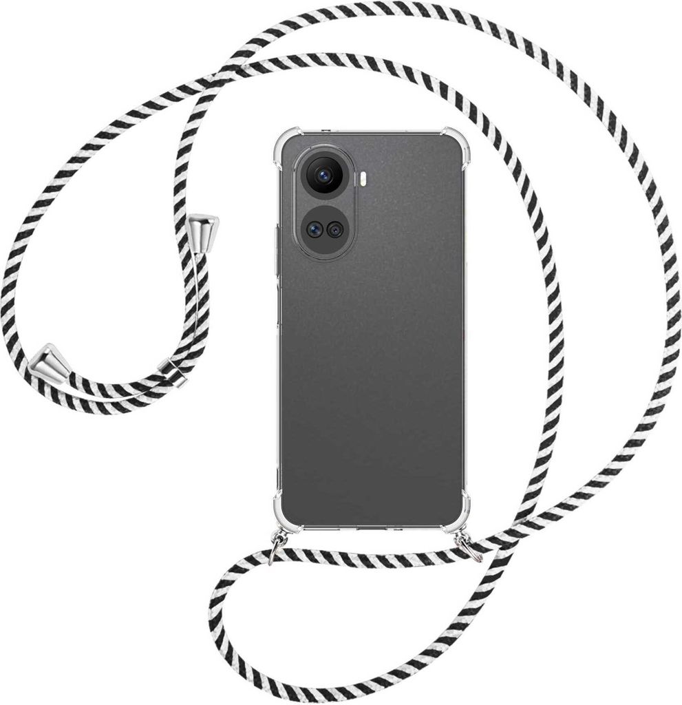 Handykette Backcover-Schutzhülle mit Band (Metall silberfarben) für Huawei nova 10 SE (BNE-LX1,LX3) - schwarz/weiß gestreift