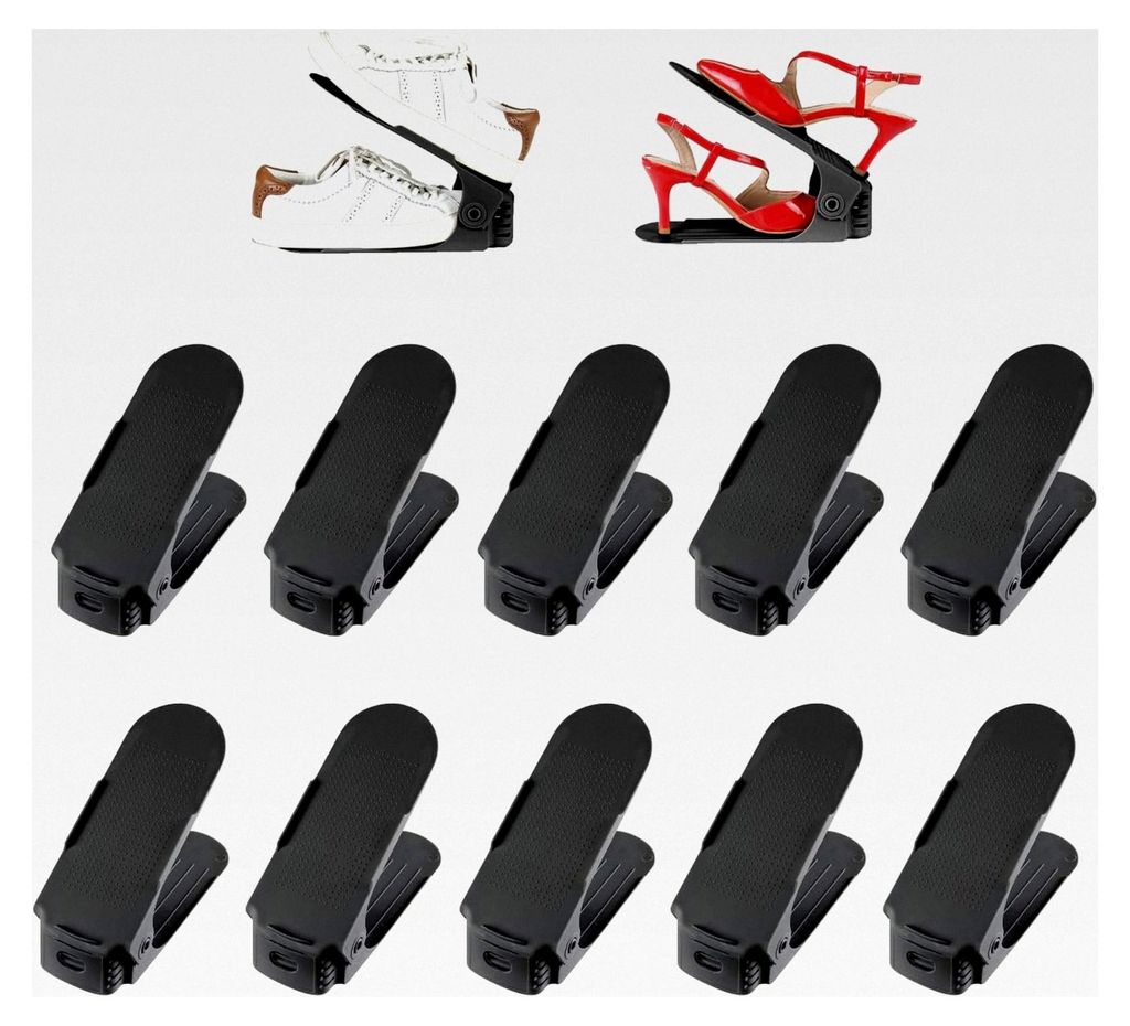 10 x Verstellbarer Schuhschlitz Schuhregal Schuhstapler Schuhaufbewahrung Schuhorganizer Schuhhalter Farbe: Schwarz