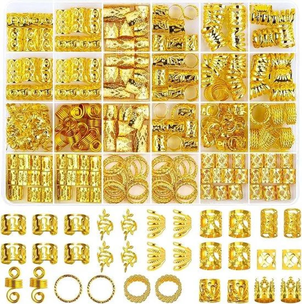Bijoux de cheveux pour tresses : Lot de 290 anneaux dorés réglables