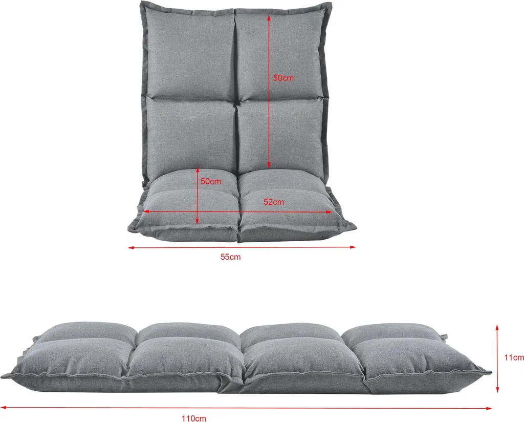 Chaise de sol réglable 5 positions Deinze - Lot de 2 fauteuils gris clair