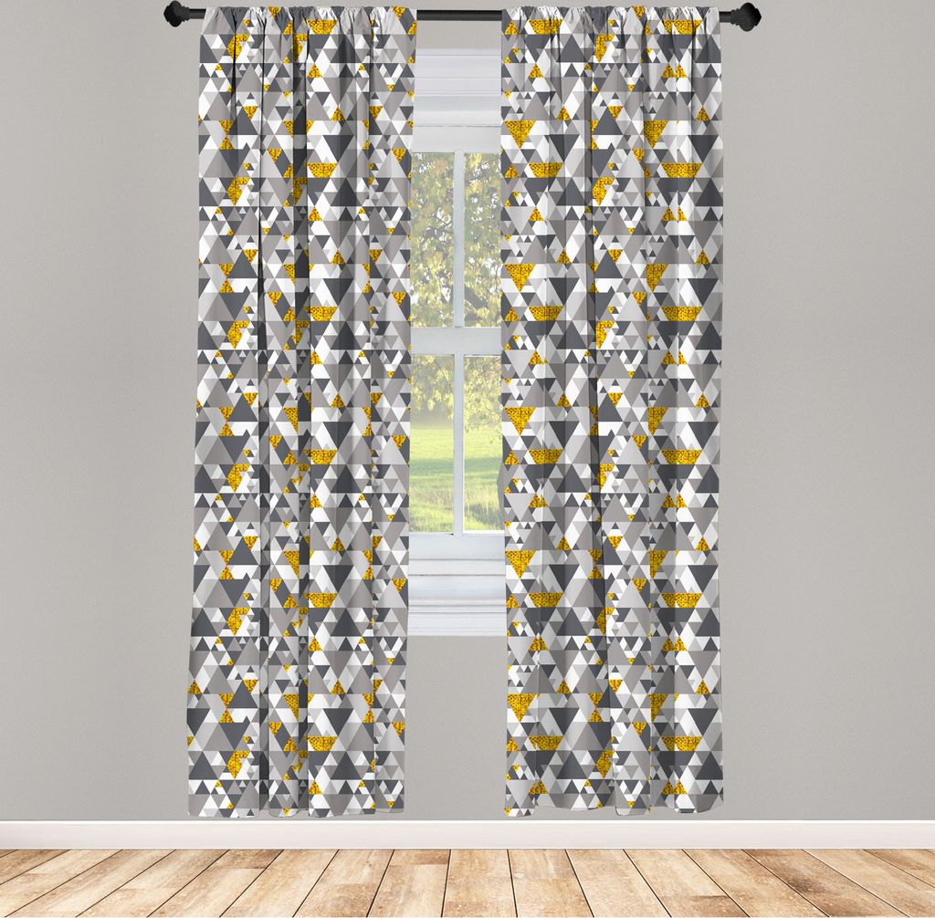 ABAKUHAUS Grau und Gelb Vorhänge, Gardinen, Zickzack-Dreieck-futuristisches Design mit gelben Details, 2 Stück 75 x 245 cm, , Anthrazit grau Ring...