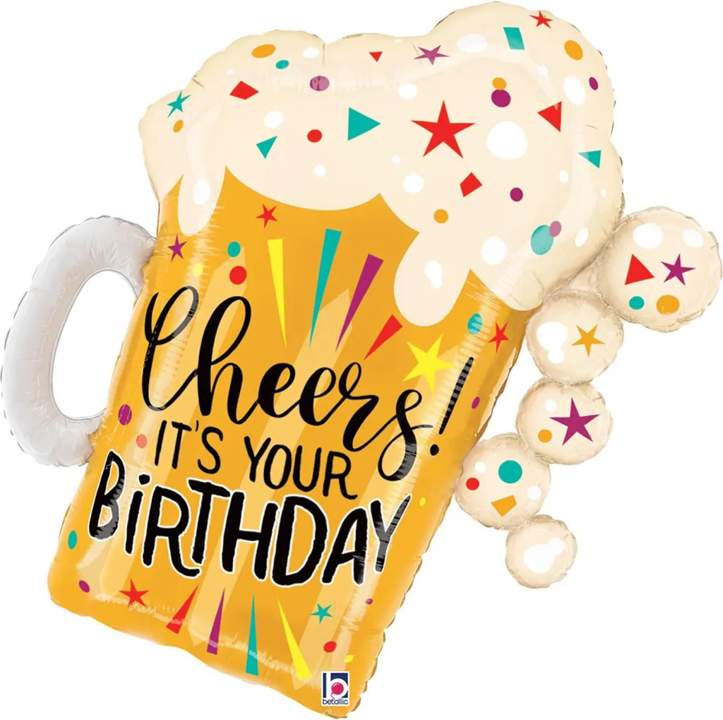 Ballon Aluminium Bière Cheers Birthday 68cm Grabo pour Anniversaire