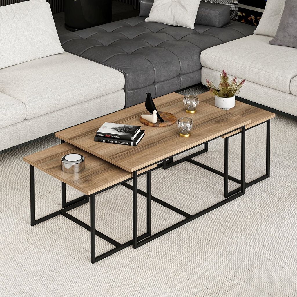 Skye Decor, Levada - Walnut, Beistelltische, Satztisch (3-teilig), Nussbaum, 90 x 42 x 60 cm