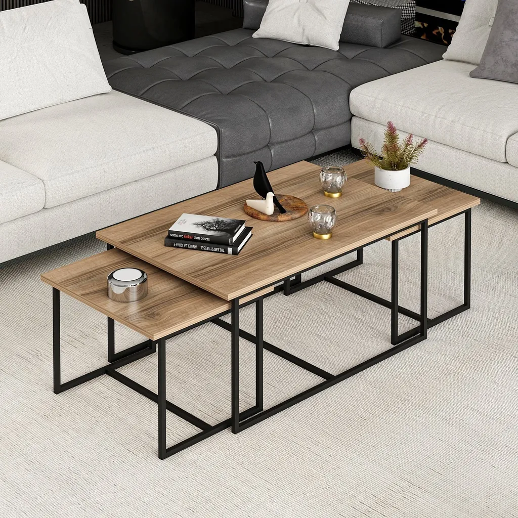 Table Basse Gigogne en Noyer Massif 90 cm : Design Levada 3 Pièces