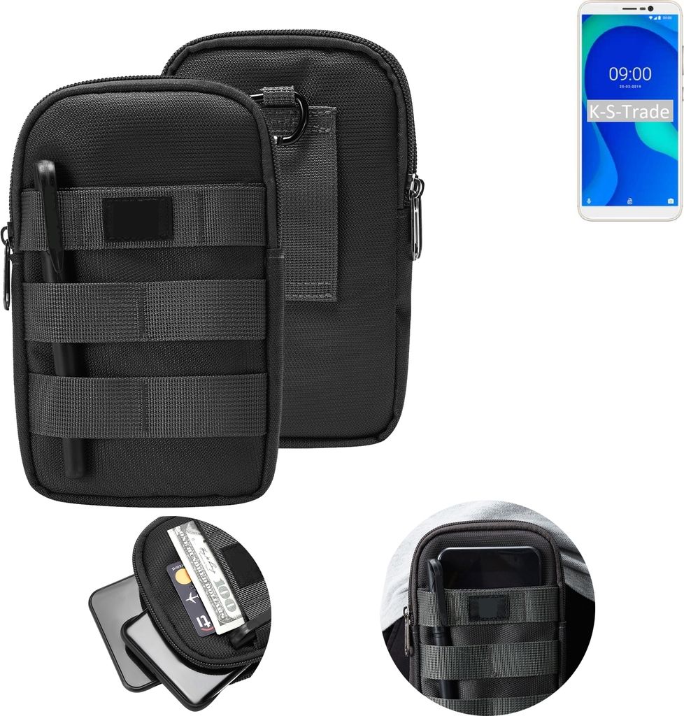 K-S-Trade Holster Gürtel Tasche kompatibel mit Wiko Y80 Handy Tasche Schutz Hülle dunkel-grau viele Fächer, 1x