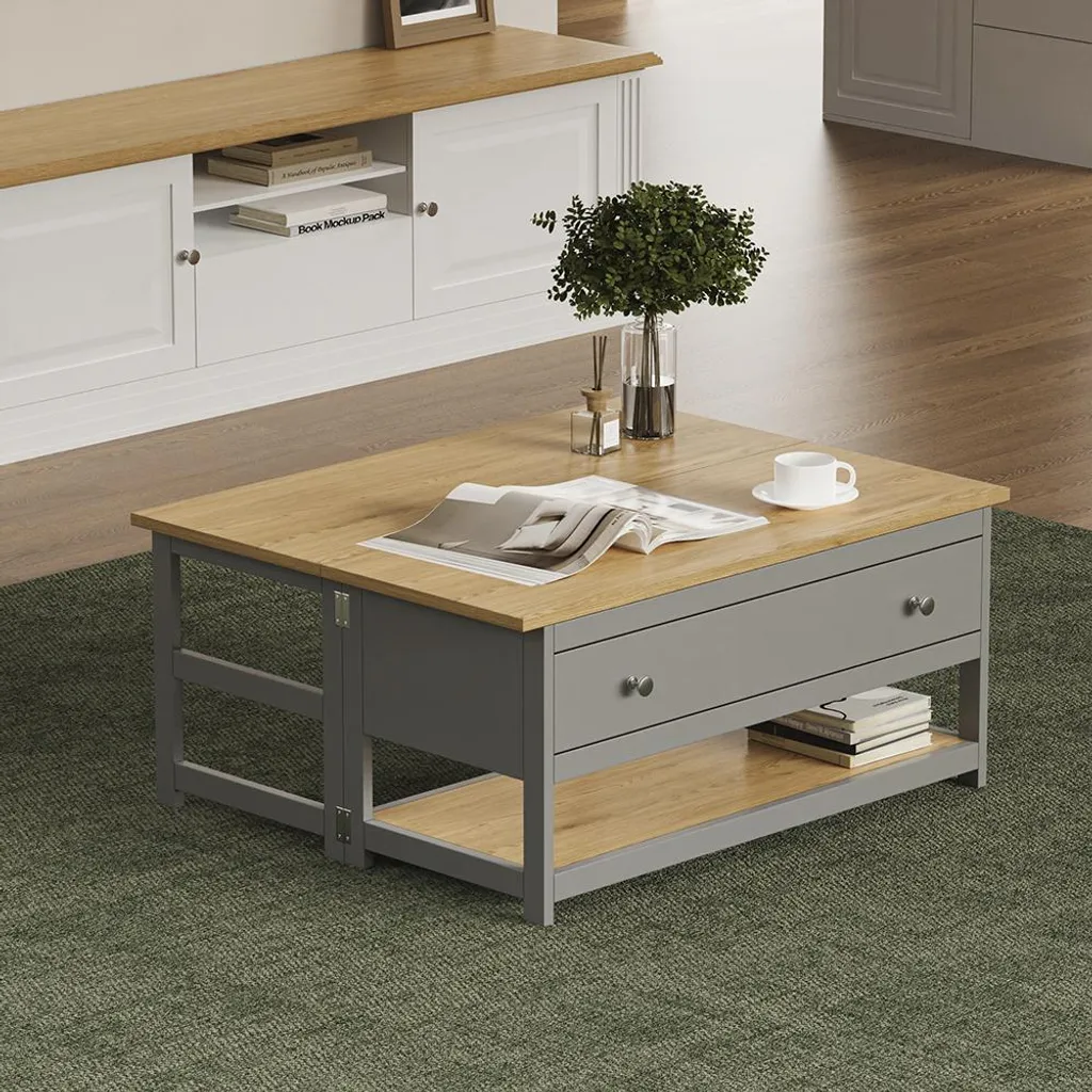 Table basse Vicco Vikla anthracite et chêne 100x40 cm, Modèle 56370