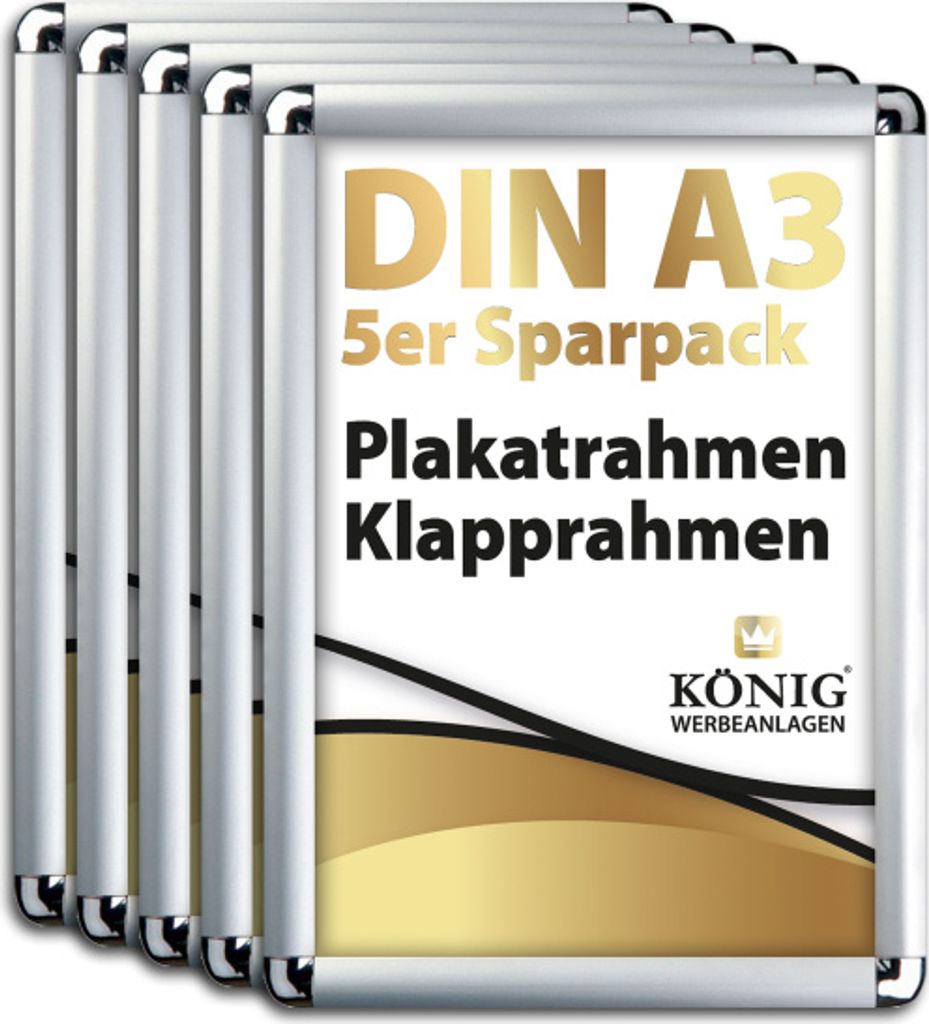 5 Dreifke Plakatrahmen DIN A3 | abgerundete Ecken | 25mm Alu Profil, Silber ...