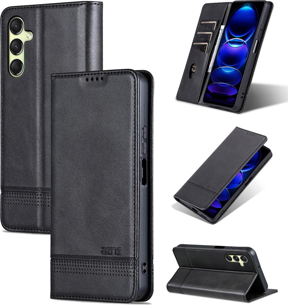 Leder Hülle für Samsung Galaxy A16 5G/4G, Klapphüllen Brieftasche Magnetverschluss Ständer Schutzhülle Schwarz