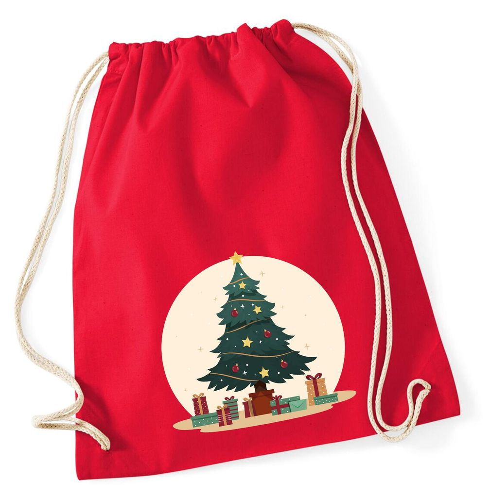 Huuraa Turnbeutel Weihnachtsbaum Tannenbaum 12 Liter Classic Red Baumwolle Rucksack Geschenkidee