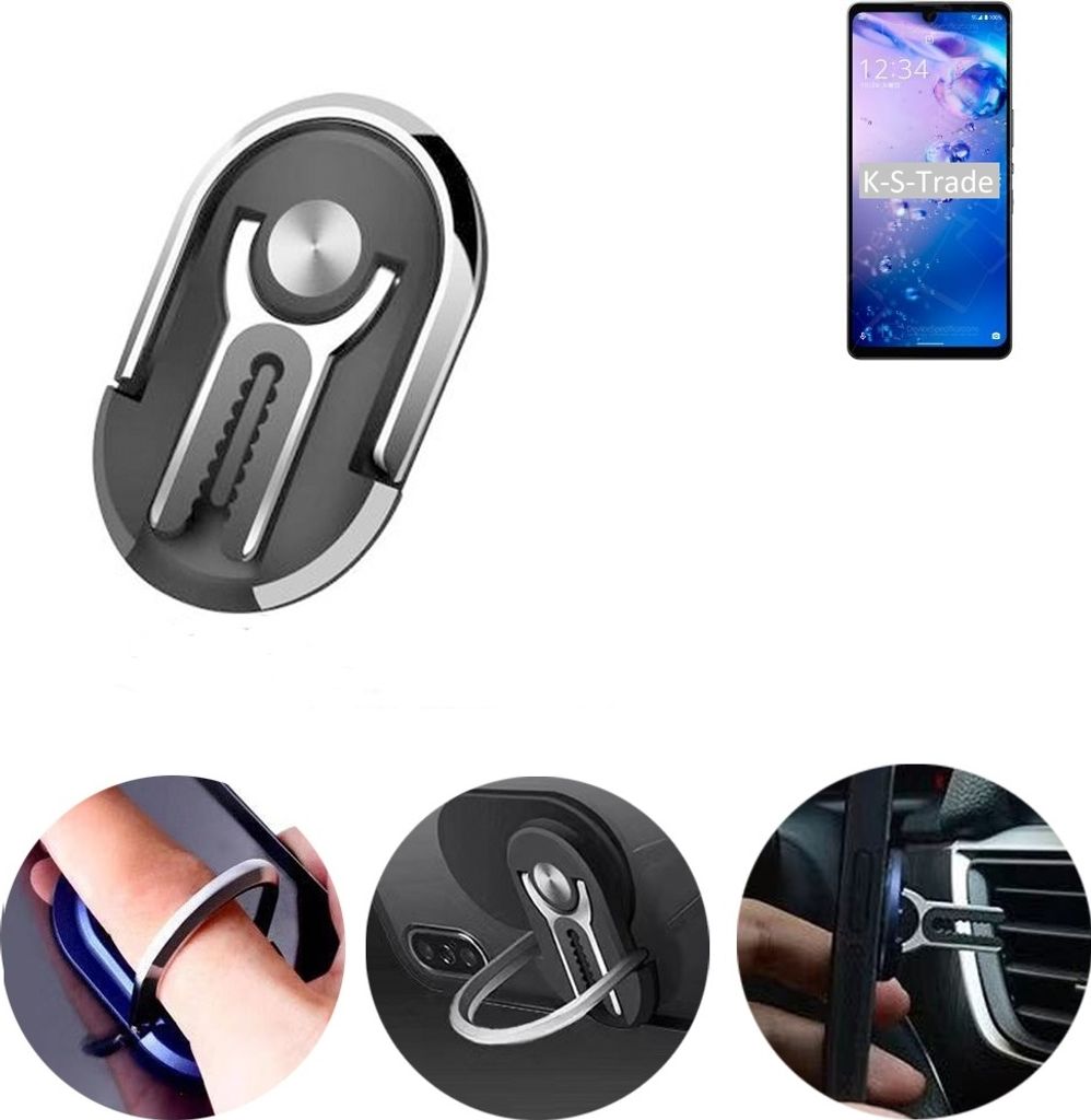 K-S-Trade 3in1 Smartphone-Ring Handy-Ring kompatibel mit Sharp Aquos Zero6 Fingerhalterung Handyring Tischständer Lüftungsgitter-Halterung Tisch