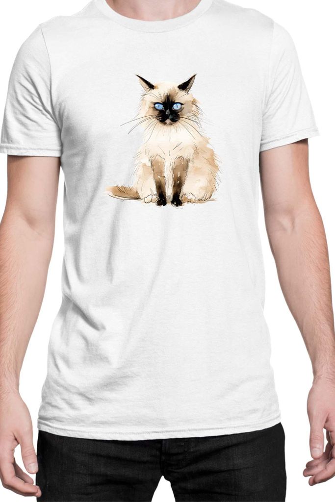 Herren T-Shirt Funny Cats Breeds Birman Cat 012, Man XL / Weiß