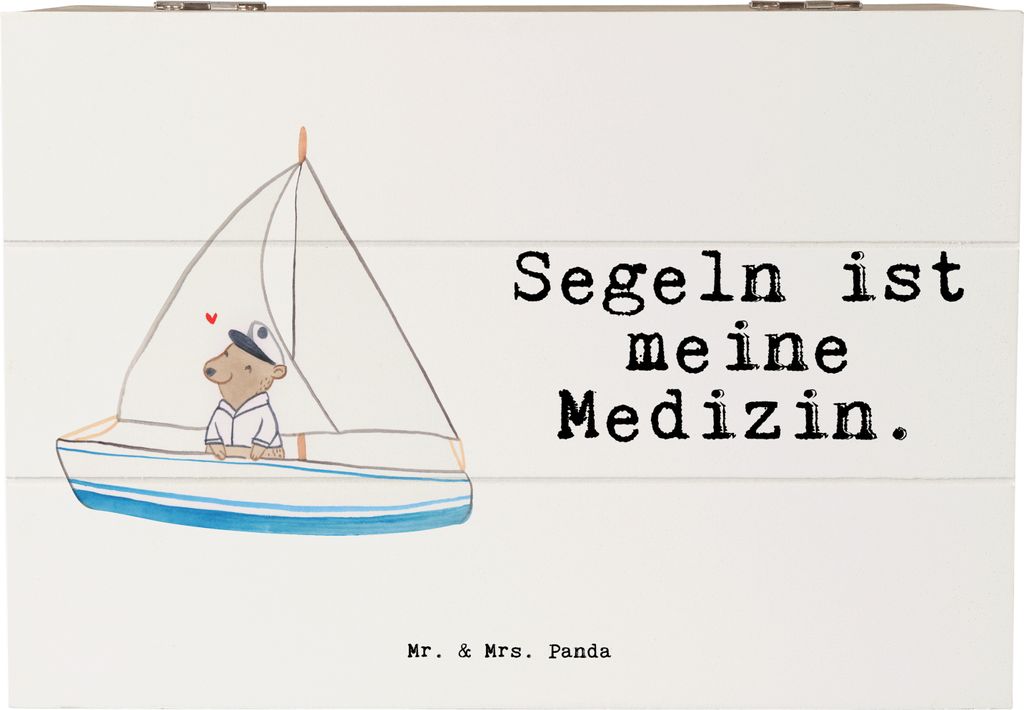 Mr. & Mrs. Panda Kiste Bär Segeln 22 x 15 cm - Weiß - Geschenk, Schatzkiste, Segeltörn, Holzkiste, holzschatulle, Yachtclub, Holzbox mit Deckel,...