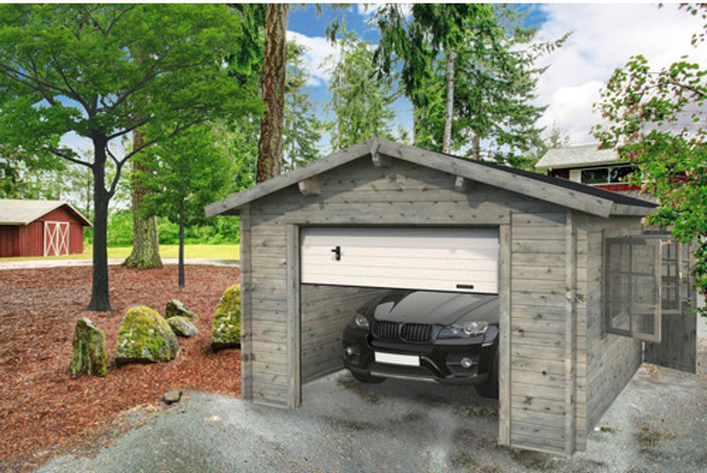 Einzelgarage Palmako Roger 19,0 m² mit Sektionaltor 360 x 550 cm tauchgrundiert grau