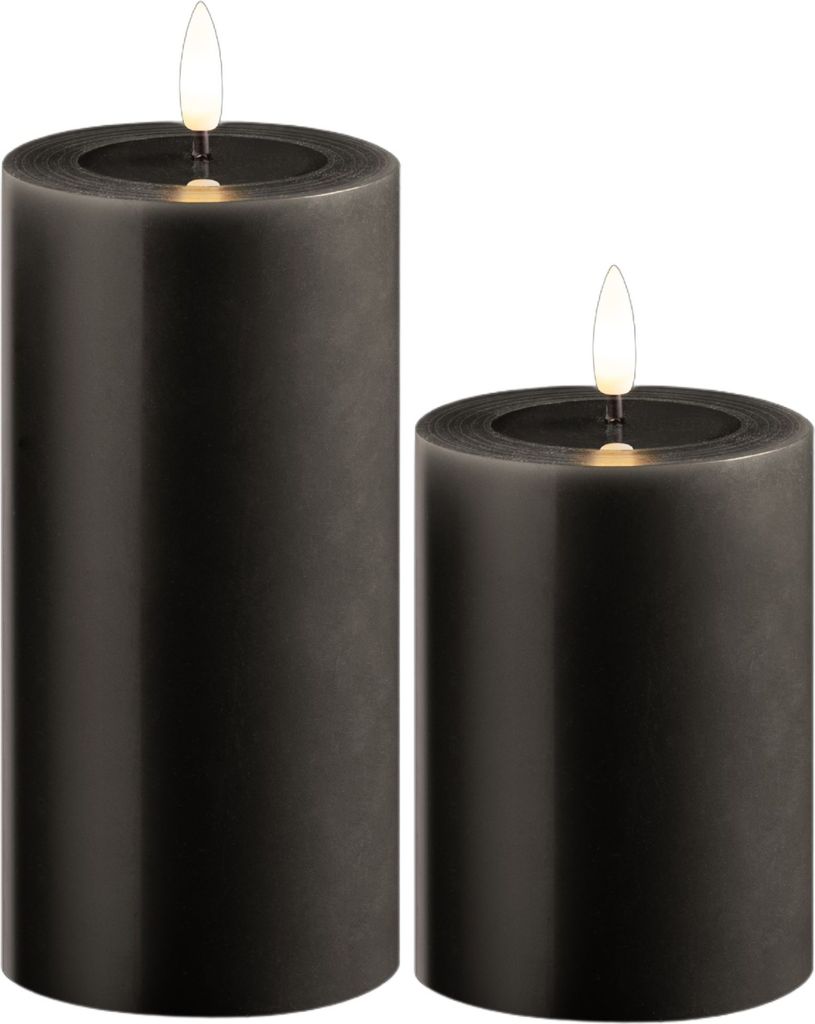 2er Set Led Kerzen flackernde Flamme mit Echtwachspiegel grau 7,5cm ø 1x 15 cm, 1x10 cm Höhe, LED Kerzen mit Timerfunktion, 2 AA Batterien nötig...