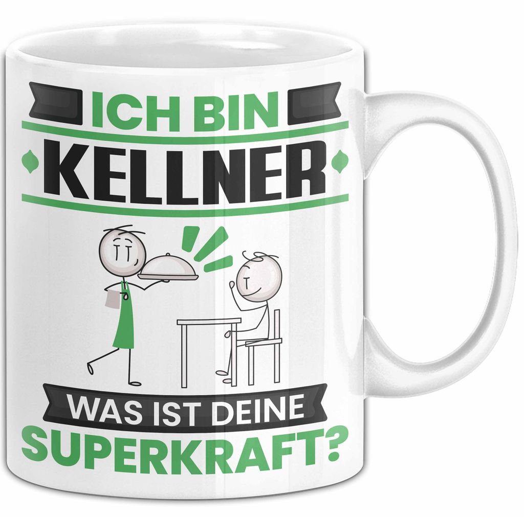 Kellner Tasse Geschenk für Kellner Geburtstag Lustiger Spruch Kaffee-Becher Was Ist Deine Superkraft (Weiß)