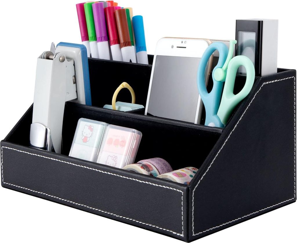 Büro-Organizer, Leder Büro, multifunktionale Stifthalter, Sortierbox mit 5 Fächern für Stifte, Heftklammern, Kugelschreiber, Büroklammern, sel...