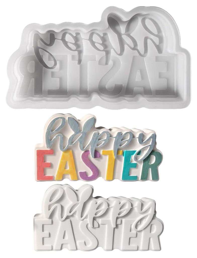 Silikonformen für Osterhasenbuchstaben mit dem Wort OSTERN. Gipsformen zum Gießen von Osterhasen im Frühjahr für Osterdekorationen.