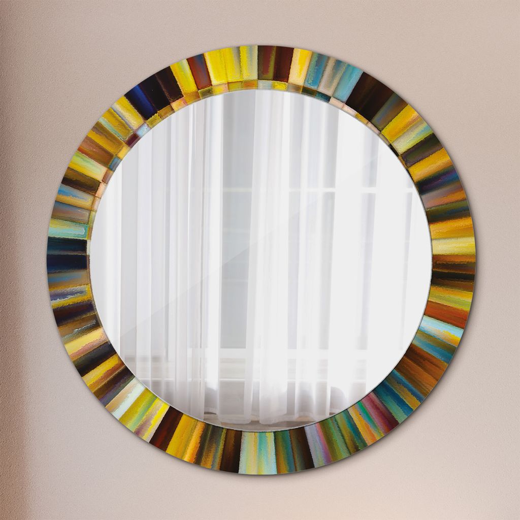 Ø70cm Spiegel - Glasrahmen mit Aufdruck - Wandspiegel Schlafzimmer - abstrakt radial Muster