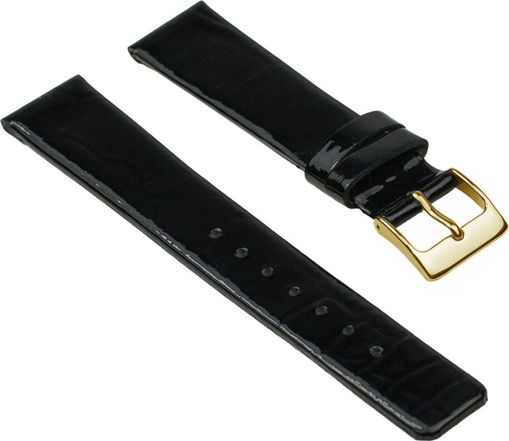 Uhrenarmband Leder schwarz Glänzend (Lack) 25844G, Stegbreite:16mm
