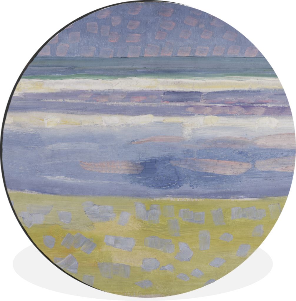 MuchoWow Aluminium Wandkreis Meer nach Sonnenuntergang - Piet Mondrian Ø 90 cm Wanddeko Modern Wohnzimmer - Mauerkreis - Wandbilder - Runde Bild...