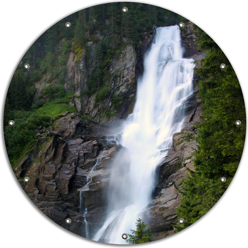 Wallario rundes Outdoor-Poster für Garten oder Balkon, Motiv Wasserfall, 90 cm Durchmesser
