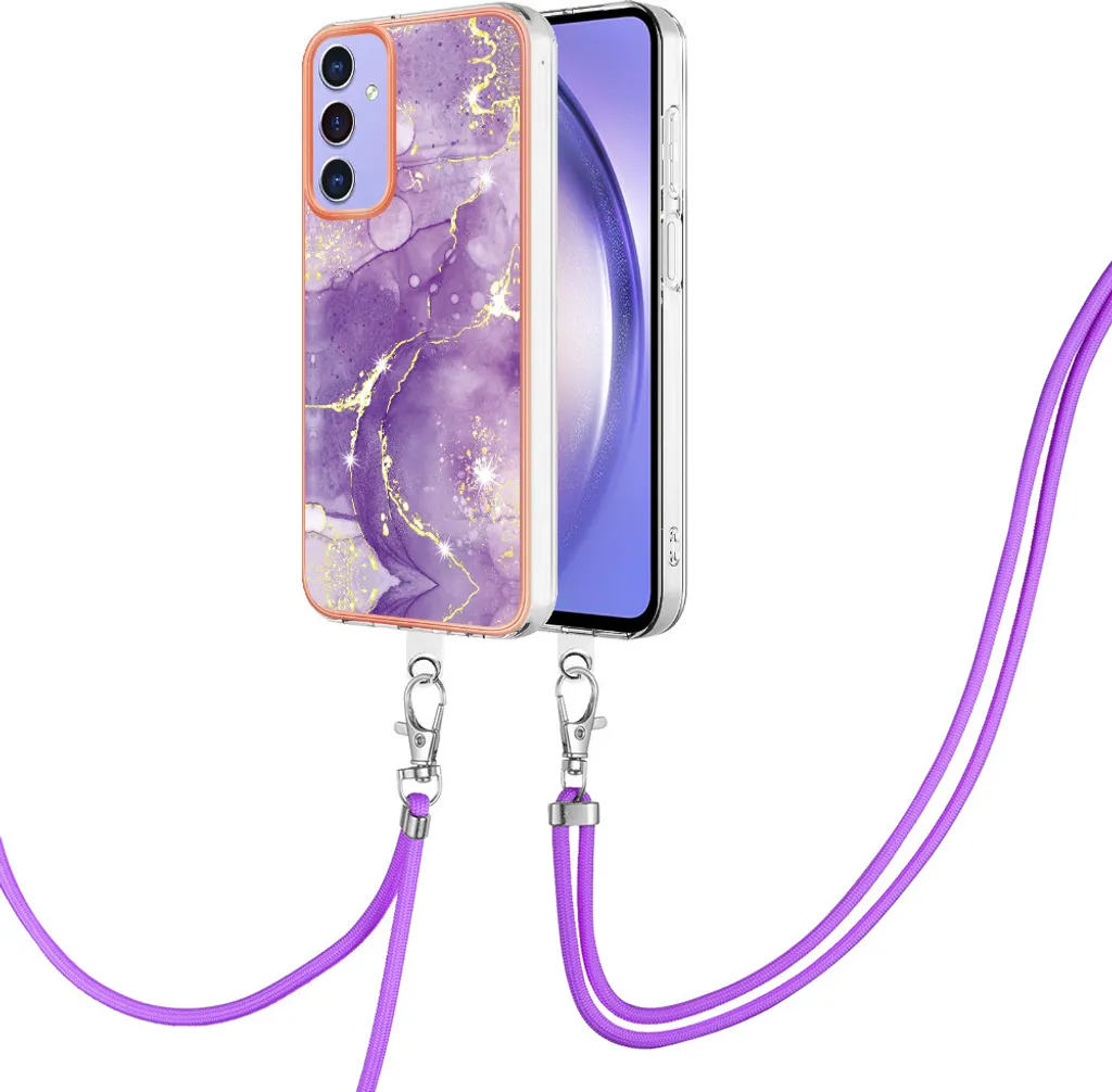 Custodia Protettiva Viola per Samsung A15 con Tracolla in TPU Soft-Touch
