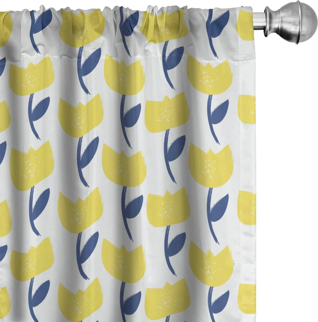 Tende Arredo Tulipano ABAKUHAUS Rami Fioriti Blu e Senape 75x175