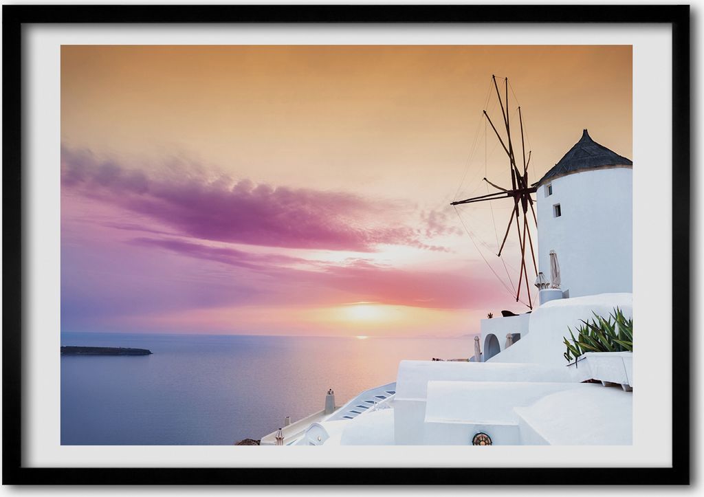 Bild - Bilder - Bilderrahmen - 70 cm x 50 cm - MDF-Rahmen, Wandkunst Santorini, Griechenland