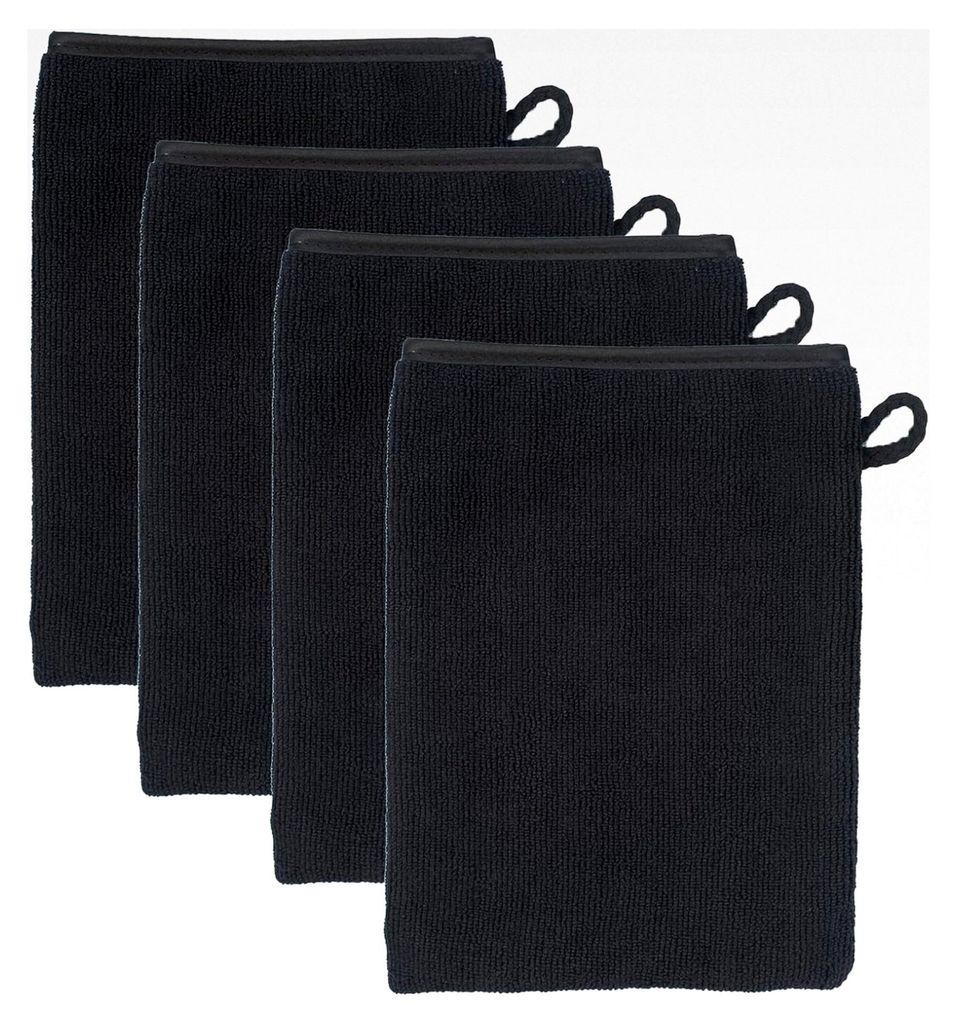 4 Stück Waschlappen aus Baumwolle mit Aufhängeschlaufen, saugfähige Waschhandschuhe - 13 x 20 cm