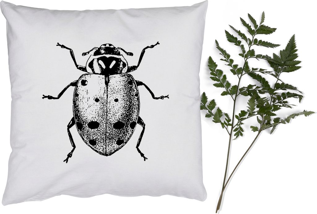 MuchoWow Zierkissen Sofakissen Wohnzimmer Dekokissen 50x50 cm Vintage - Marienkäfer - Insekten - Schwarz und weiß - Komfort - Sofakissen
