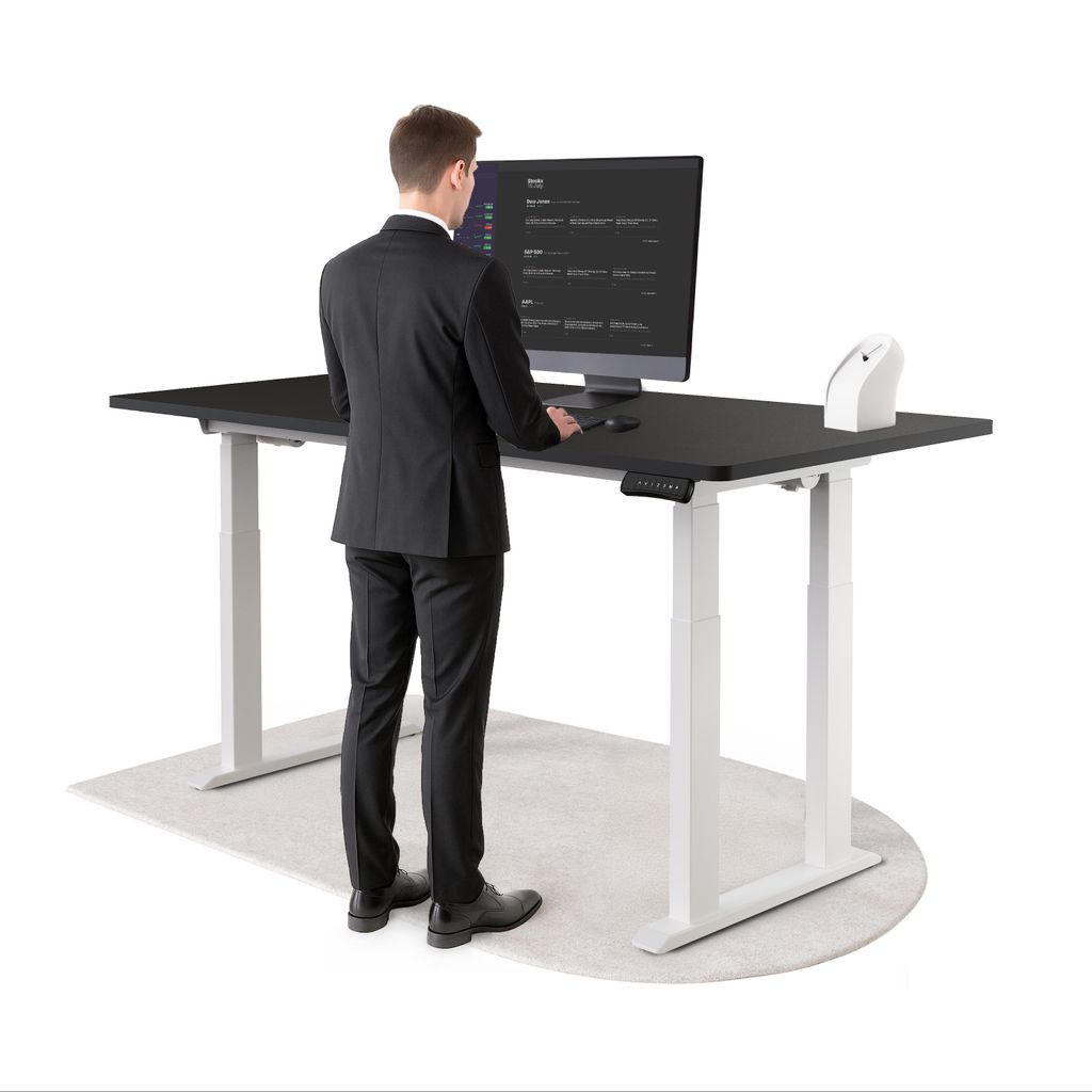 DESKSPACE Höhenverstellbarer Schreibtisch elektrisch mit leisem Dual-Motor – stabiles 4-Bein-Gestell (Weiß Gestell, Schwarz Tischplatte, 180×8...