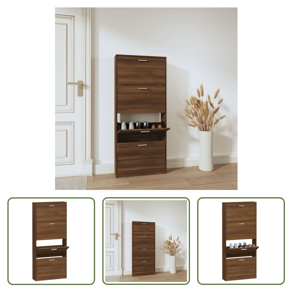 The Living Store Schuhschrank Braun Eichen-Optik 59x17x150 cm Holzwerkstoff