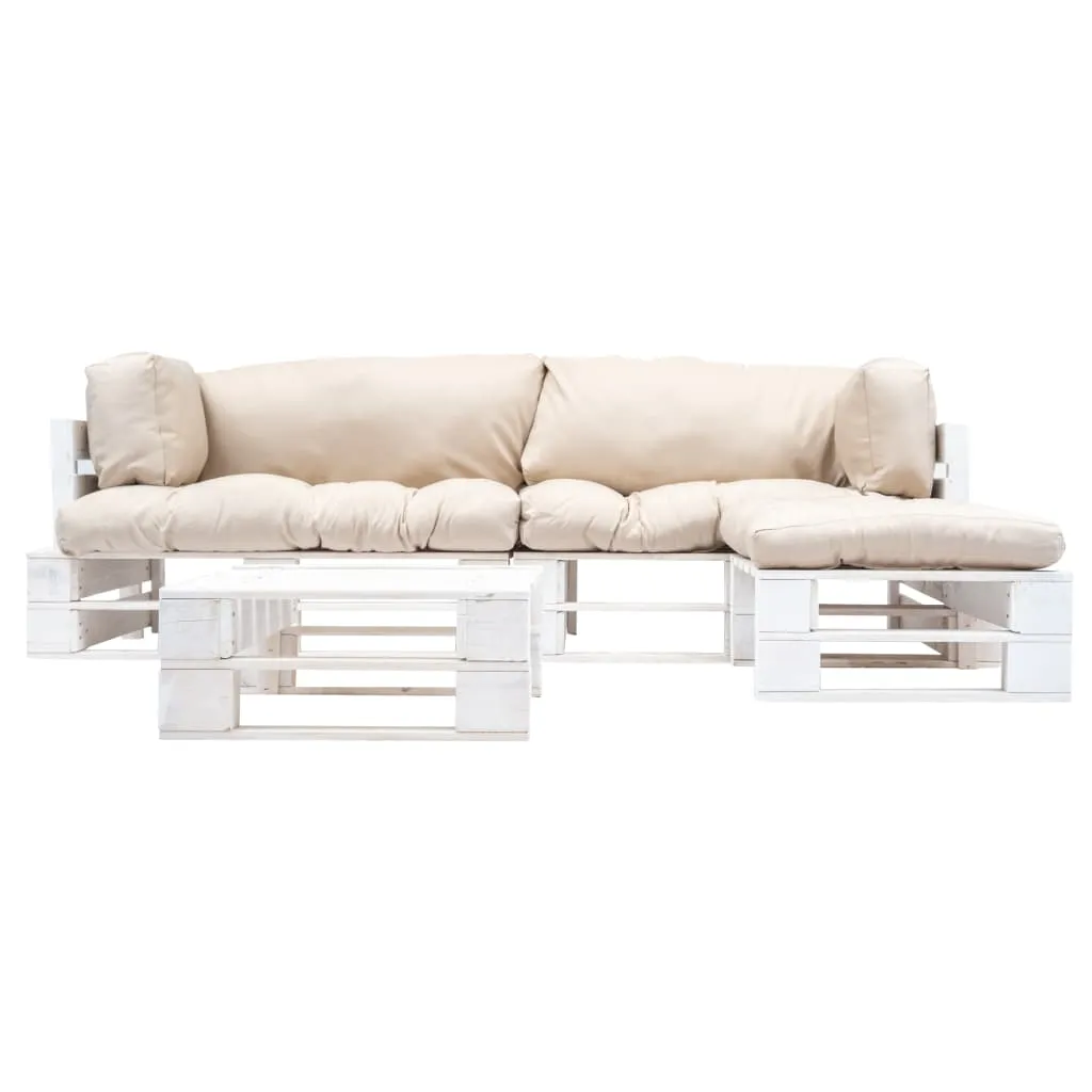 Salon en Palette 4 Places Bois Massif et Coussins Sable Grand Confort
