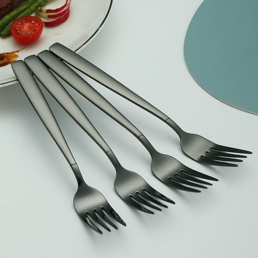 Schwarze Tischgabeln im 12er Set, titanbeschichtet, modernes Essbesteckset aus rostfreiem Stahl, Gabeln und Löffel, Besteck, ideal für Zuhause, H...