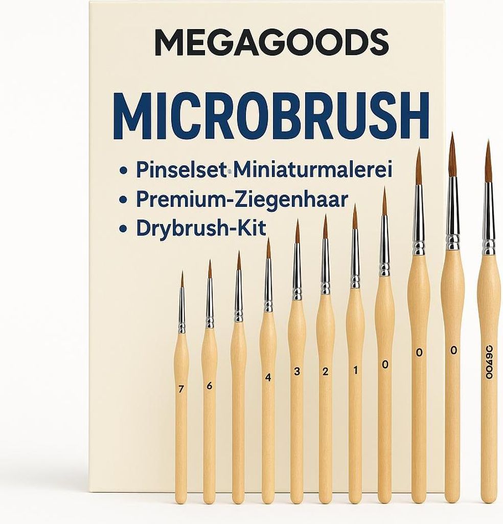 Pinselset Miniaturmalerei 11tlg Premium Ziegenhaar Drybrush Kit DE.