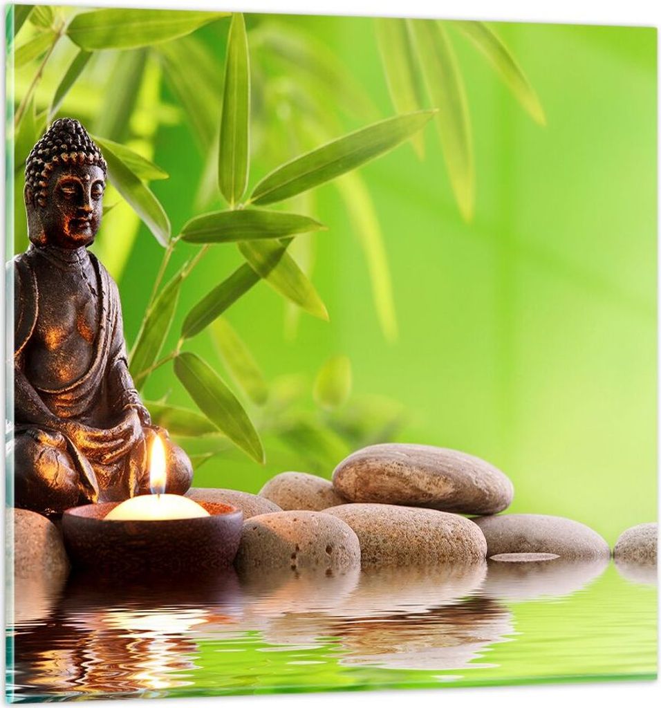 Bilder auf glas - Buddhismus Feng Shui Spa Bambus - 40x40cm - Glasbilder - Wandbilder - Kunstdruck - zum Aufhängen bereit - Wanddekoration aus Gla...