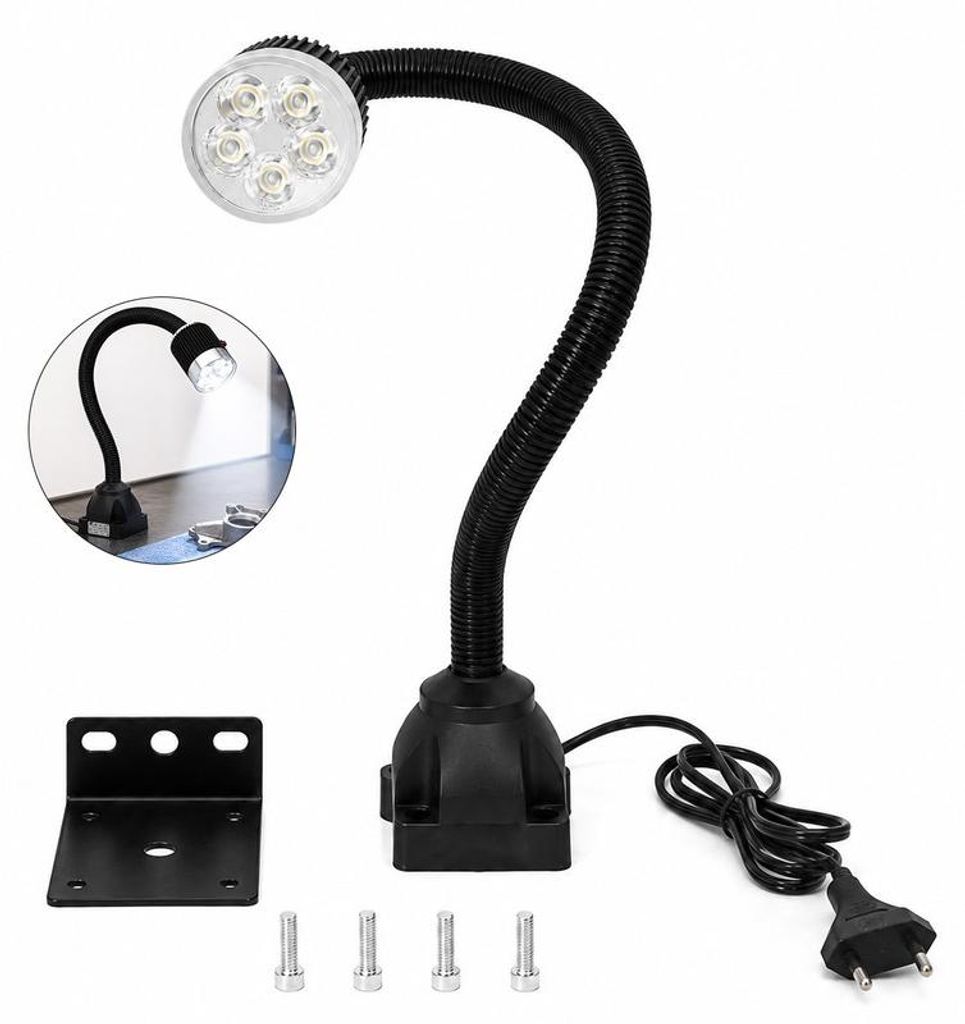 LED Maschinenleuchte 5W, 48cm Schwanenhals, 220V, Aluminium, montierbar – für Werkbank, Drehbank, Fräse, Werkstatt