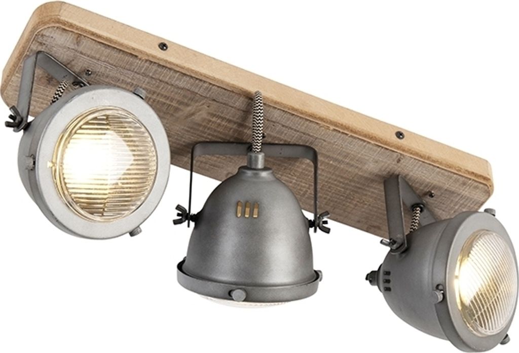 QAZQA - Industrie I Vintage I IndustrieSpot I Spotlight I Deckenspot I Deckenstrahler I Strahler I Lampe I Leuchte stahl I nickel matt mit Holz kip...