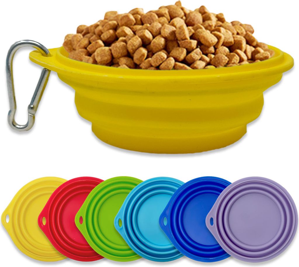 Silikon Napf Hunde Katze faltbar Hundenapf Reisenapf Trinknapf Wassernapf inkl. Karabinerhaken Gelb
