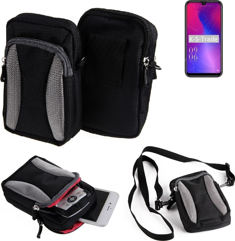 K-S-Trade Schutz-Hülle kompatibel mit Elephone A6 Mini Handy Gürteltasche Umhängetasche mit Zusatzfach schwarz