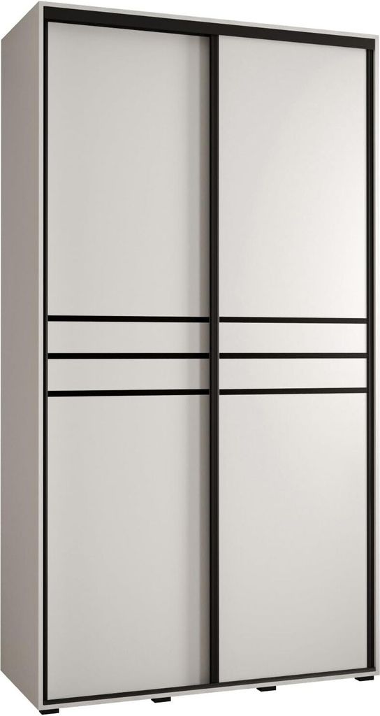 MEBLE KRYSPOL Cannes 10 Schrank mit 2 Schiebetüren - 205,2x140x45 cm - Weiß Weiß Schwarz