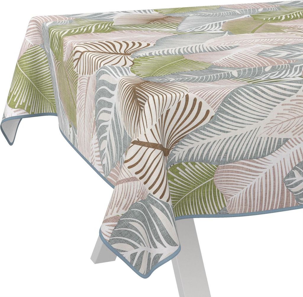 Tischdecke Extraordinär Blätter Grün 260x140cm mit Band-Kante Wachstuch abwaschbar