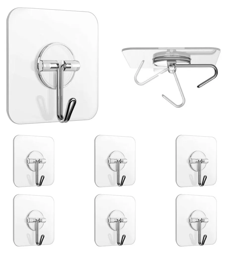 Patères murales transparentes et crochets de cuisine sans perçage 6 pcs