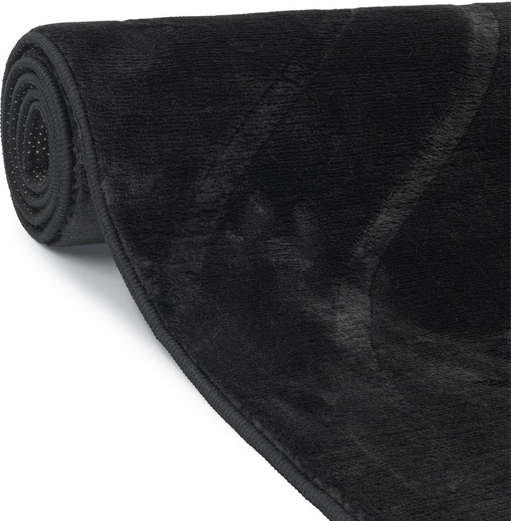 Teppich 160x220 cm - Schwarz - Wellenmuster - 3D-Effekt - Rutschfest - Geeignet für Automatische Staubsaugerroboter - Allergikerfreundlich