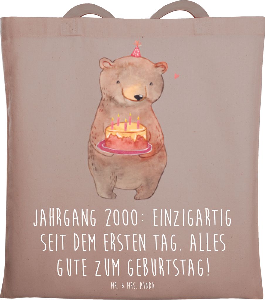 Mr. & Mrs. Panda Jutebeutel 2000 Geburtstag - Braun Pastell - Geschenk, Alter, Geburtsjahr, Jahr, Laptoptasche, erster Tag, Tasche, Schultasche, Ha...