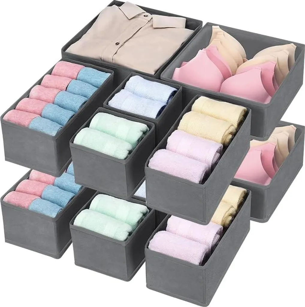 Lot de 12 Organisateurs de Tiroirs QUMENEY Gris en Tissu Pliable