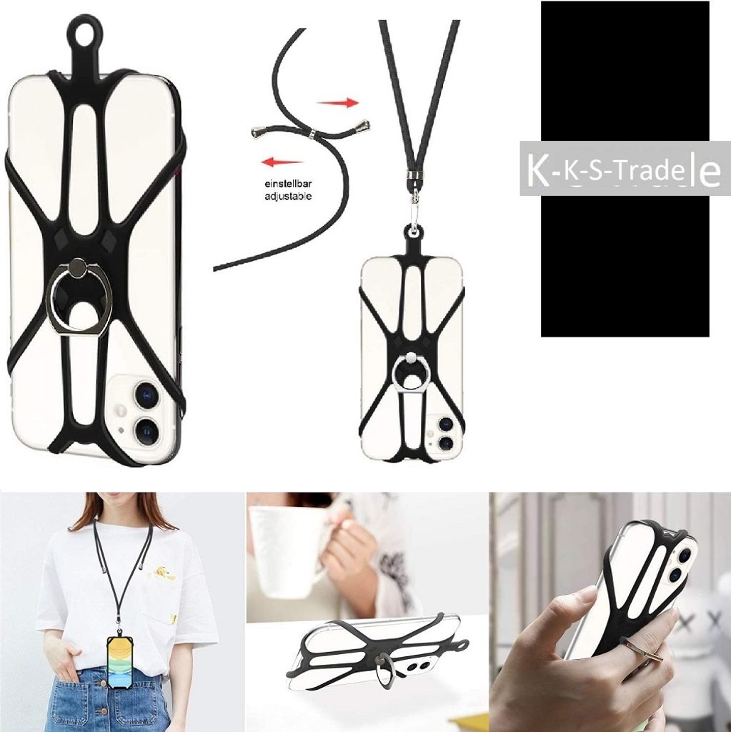 K-S-Trade 3in1 Handykette Handyband Handykordel Halsband Smartphone-Ring Handy-Ring kompatibel mit Xiaomi Mi Mix 2 Fingerhalterung Handyring