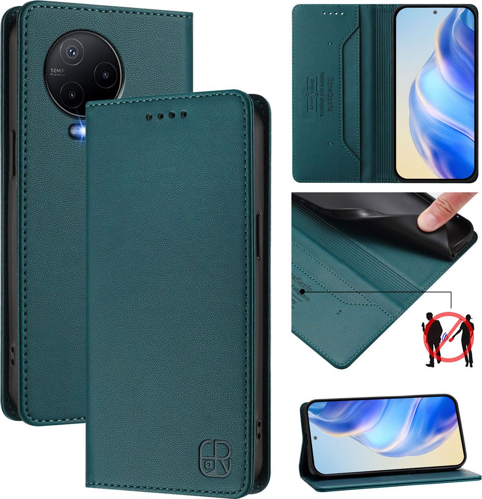 Lederhülle für Infinix Note 12 (2023)/Note 12 Pro 4G Hülle Flip Brieftasche Kartenfächern Ständer Schutzhülle Dunkelgrün